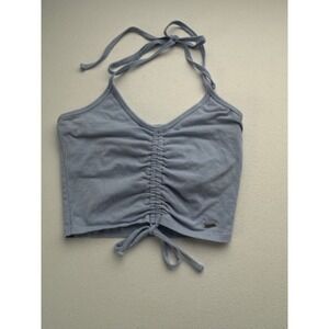 Hollister Halter Top Blue Ruched Drawstring Tie Cropped Tank Top